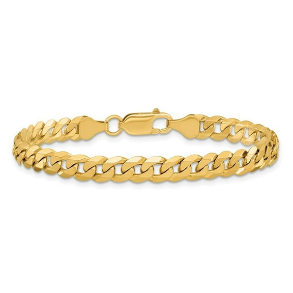 Diamond2Deal 14K Yellow Gold 6.25mm Flat Beveled Curb Chain Bracelet for Men 7"
