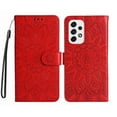 thumbnail image 2 of Mantto for Samsung Galaxy A53 5G Wallet Case,[Kickstand][Wrist Strap][Card Holder Slots] Flower Floral Embossed PU Leather Flip Cover for Galaxy A53 5G Case, Red, 2 of 9