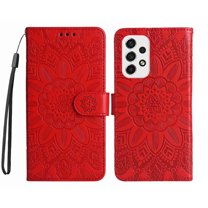 Dteck Cases Compatible with Samsung Galaxy A53 5G Wallet Case Card Holder Flip Cover Embossed Clover Flower PU Leather Magnetic Folio Kickstand with Wrist Strap, Red