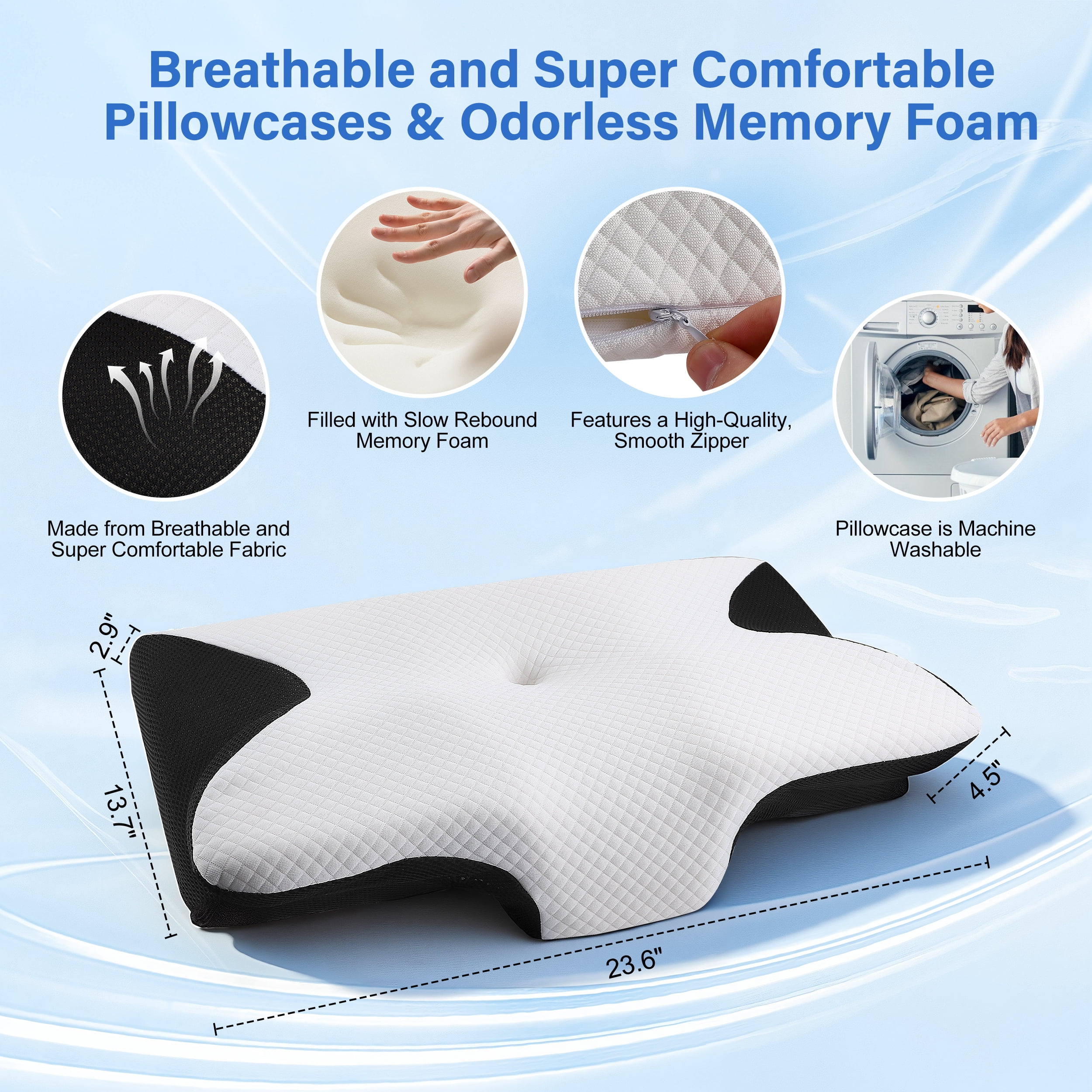 RELOIVE Cervical Neck Pillow for Pain Relief,Contour Memory Foam Pillow,Ergonomic Neck Support Pillow for Side Back Stomach Sleepers with Pillowcase