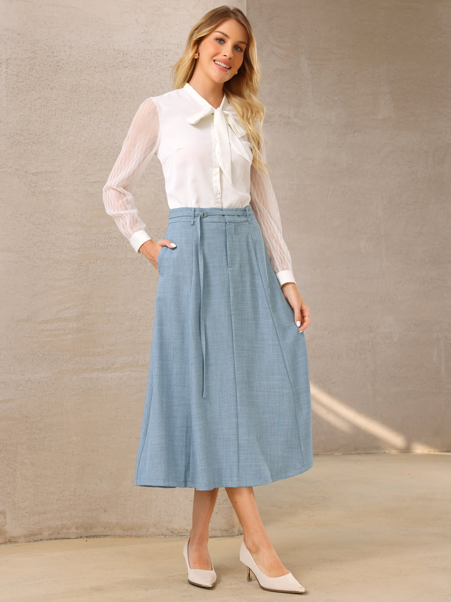DARING DIVA Women's A Line Elastic High Waist Maxi Skirts XL Dusty Blue
