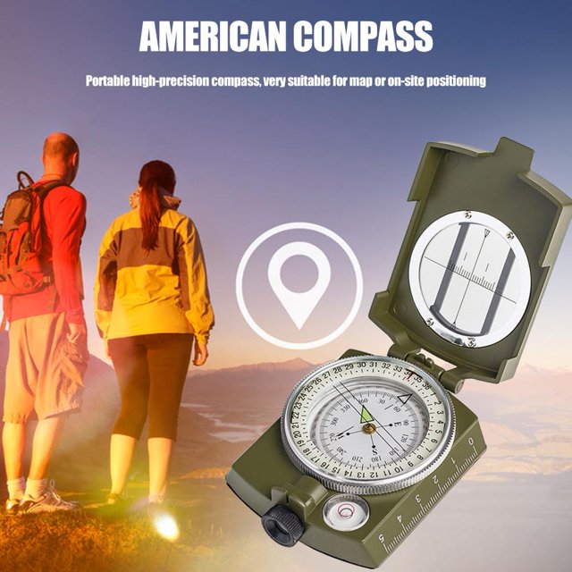 Plegable Luminoso Camping Canotaje Supervivencia Navegación Brújula Ejército Verde