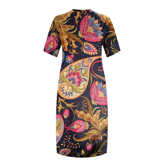 Aayomet Sun Dresses For Women 2023 Women Casual Plus Size V Neck Dresses Short Sleeve Knee Printed A Line Swing Midi Dress,Khaki L