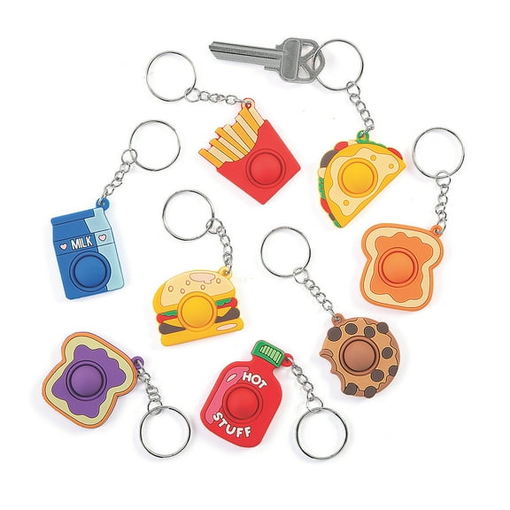 Fun Express 1 1/2" Bulk 48 Pieces Mini Lotsa Pops Popping Toy Food Rubber Keychain Assortment