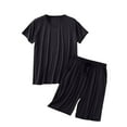 thumbnail image 3 of PIWHJQK Men Pajama Set Short Sleeve Sleepwear Men's Solid Crew Neck Short Sleeve Shorts Pajama Set Casual Soft Men Sleepwear, 3 of 5