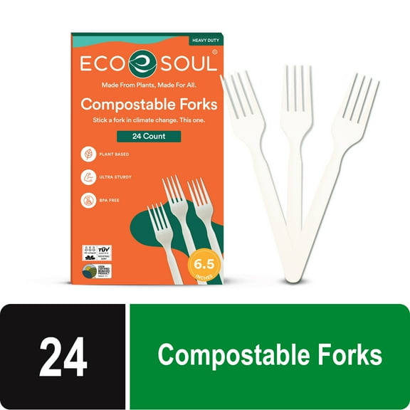 ECO SOUL Compostable Forks 24 Count, Plant-Based