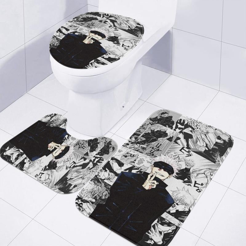 Lheaggik Anime Jujutsu Kaisen 4 Pcs Bathroom Sets with Shower Curtain and Rugs, Waterproof Polyester Shower Curtain Sets with Hooks