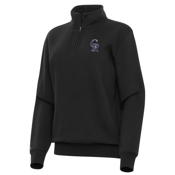 Women's Antigua Black Colorado Rockies Victory Quarter-Zip Sweatshirt