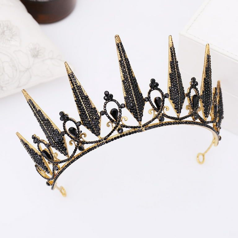 Midnight Blossom Tiara Crown in Gold with Black Gems – The Bullish Store
