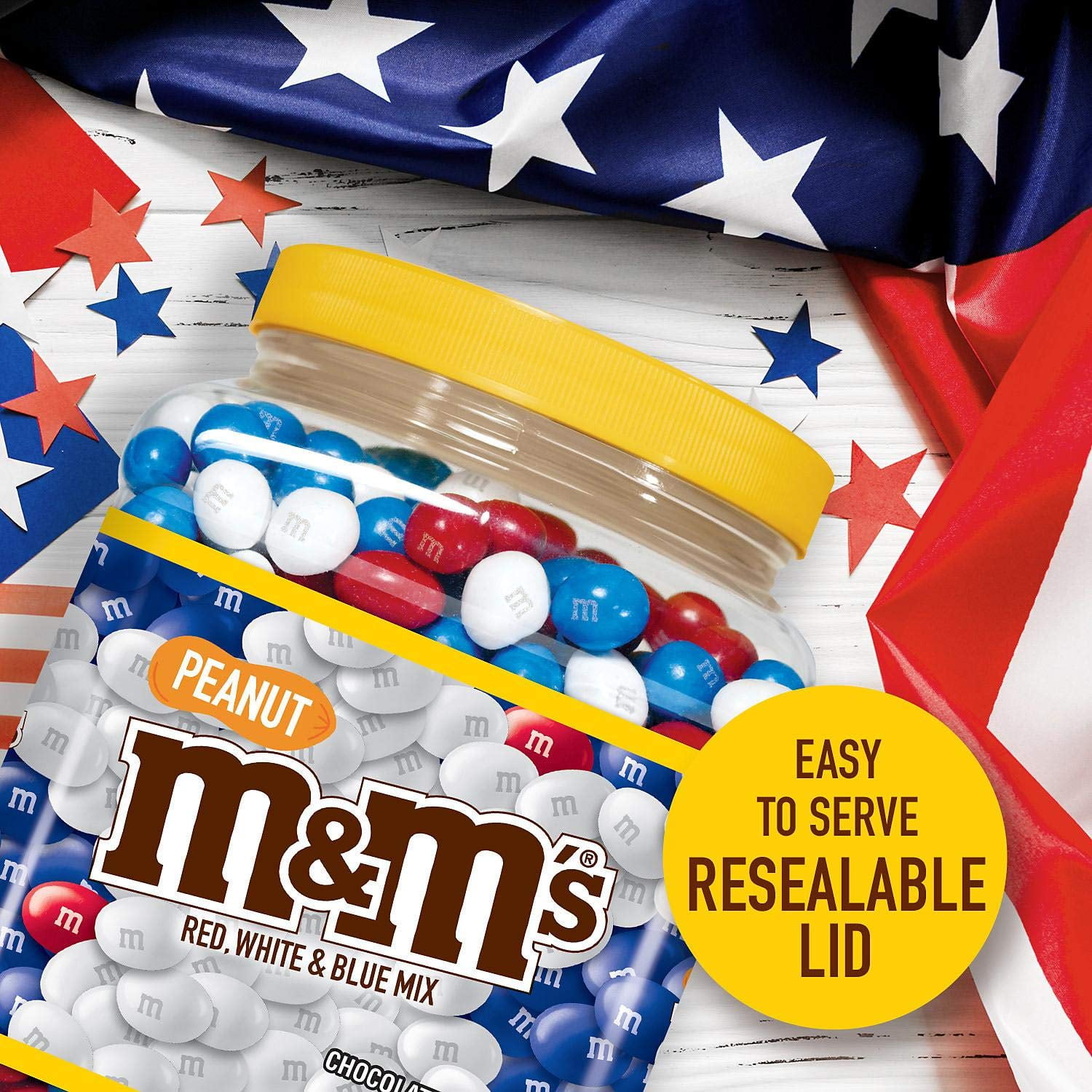 M&M'S Red, White & Blue Patriotic Peanut Chocolate Candy Limited Edition Jar (62 oz.)