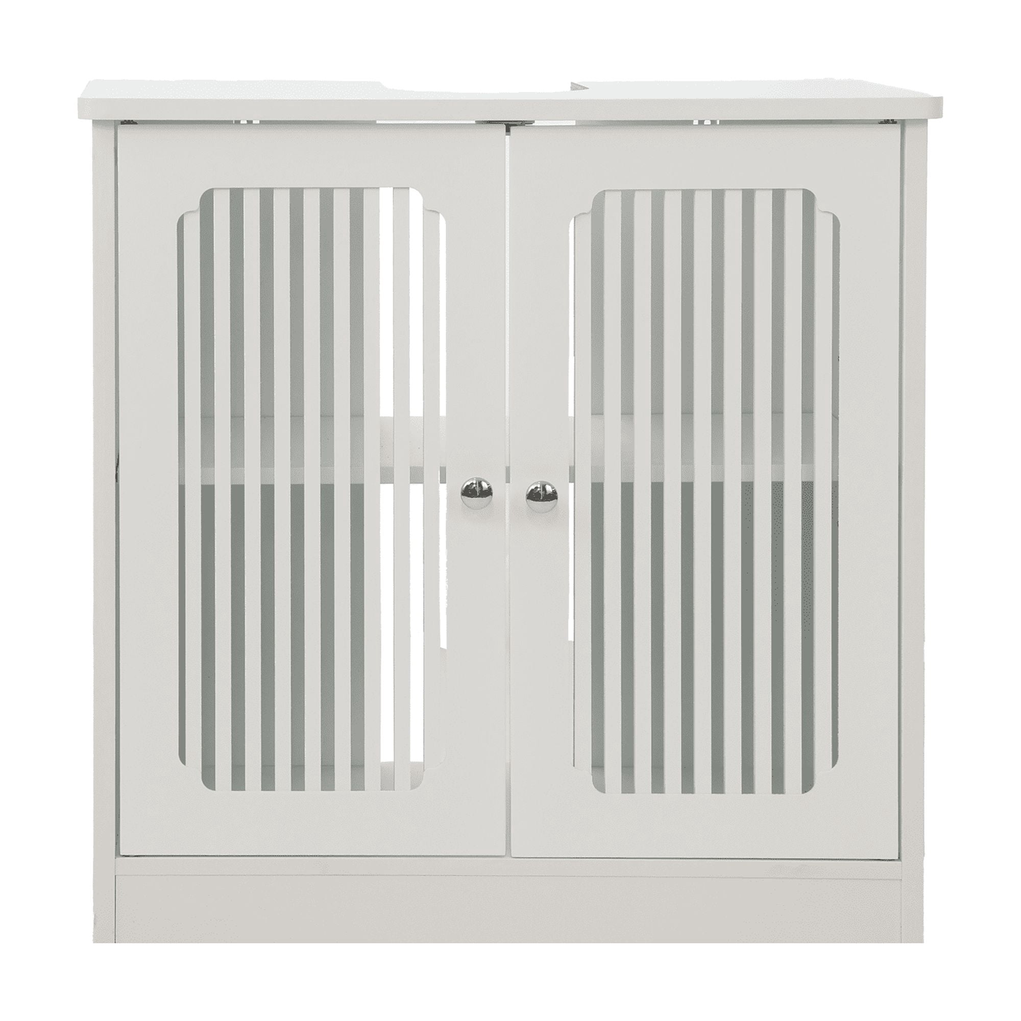 White Louvered Double Door Freestanding Bathroom Vanity Cabinet (Sink Not Included), Moisture Resistant MDF Storage Cabinet with Adjustable Internal Shelf