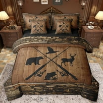 Homewish Safari Deer Bear 7-Piece Twin Bedding Sets,Wild Animal Bedding Comforter Set,Pike Fish Sheet Sets For Boys Teens,Breathable Home Decor Reversible