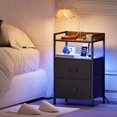 thumbnail image 2 of Eunos Black Small Nightstand with Charging Station, 2 Fabric Drawer Dresser for Bedroom with LED and Handle, 2 of 8