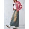 thumbnail image 4 of Women's Contrast-Color Stand Collar Faux Leather Cropped Moto Jacket - Pink, Long Sleeve, Zip-Up, S-XXL, Spring and Autumn, 4 of 9