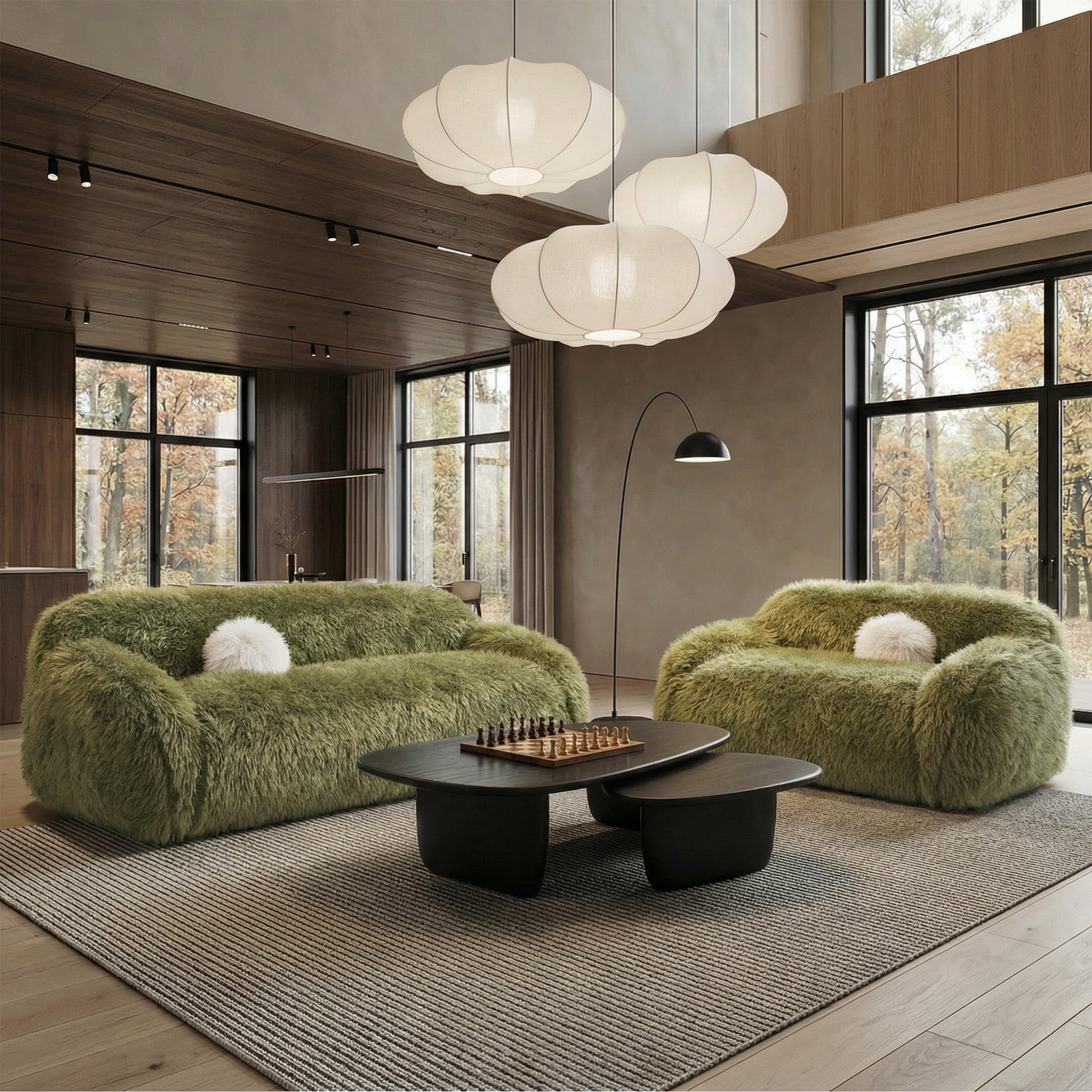 Aukfa 84" Comtemporary Plush Faux Fur Sofa, Pet-Friendly Couch for Living Room, 25" Deep Seat, Green