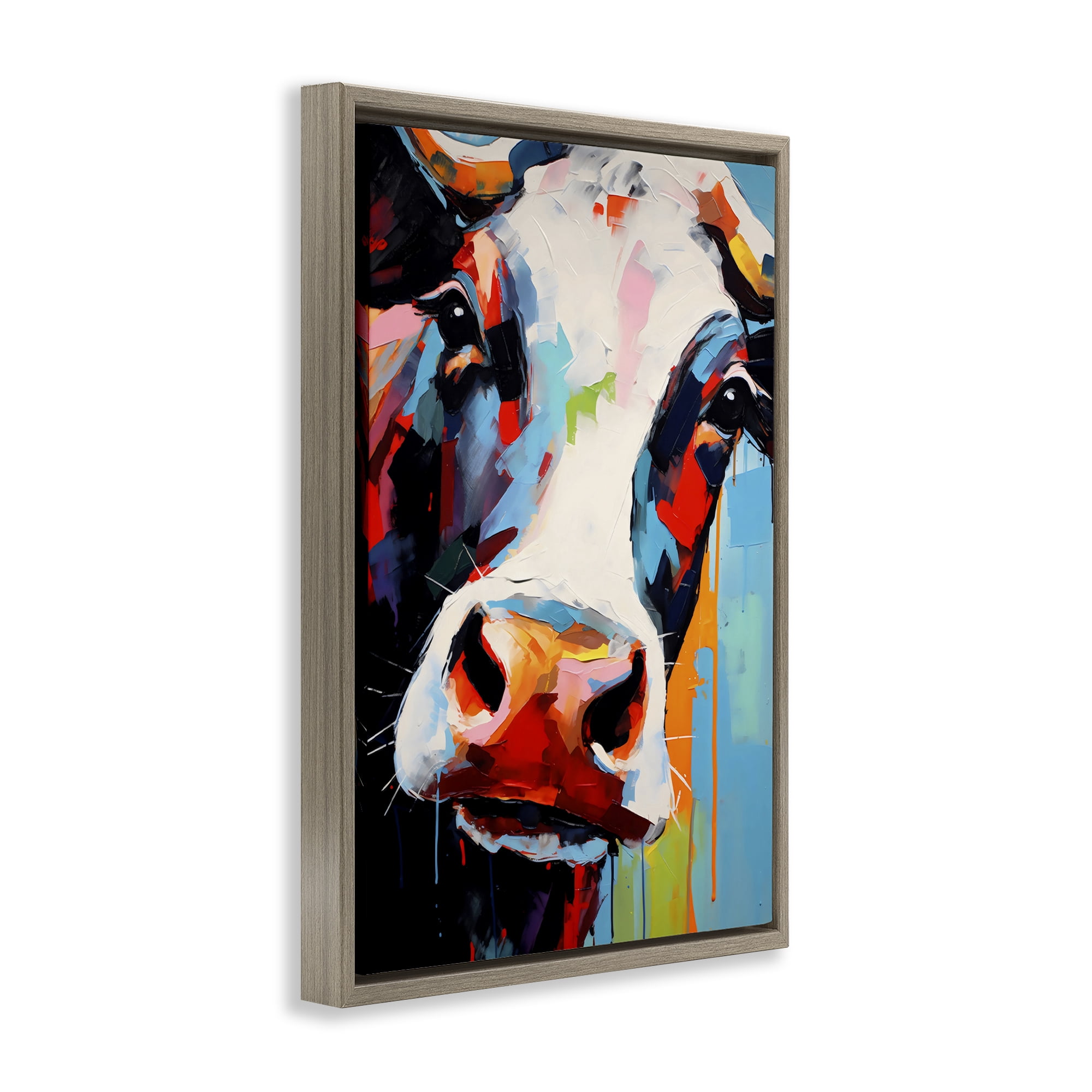 Stupell Industries Cow Of Many Colors Brown Framed Floater Canvas Wall Art, design by Creative Studio