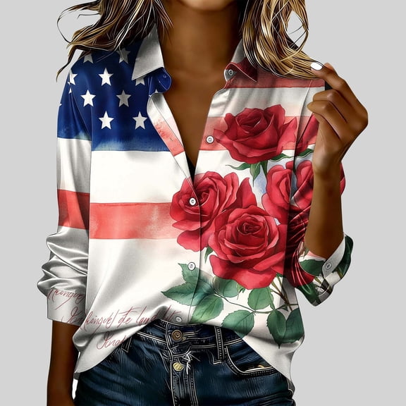 Women's Tops Independence Day Long Sleeved Shirt Summer Tops for Women Short Sleeve T-Shirts