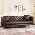 thumbnail image 2 of Leather Couch, 81" Mid-Century Modern Leather Sofa, Chesterfield Sofa with Deep Seats and 2 Pillows, Handmade Button Tufted 3 Seater Sofa, Leather Couch for Apartment, Office, 2 of 6