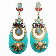 Turquoise Blue Enamel Teardrop Filigree Statement Earrings For Women by Isabella Jewelry