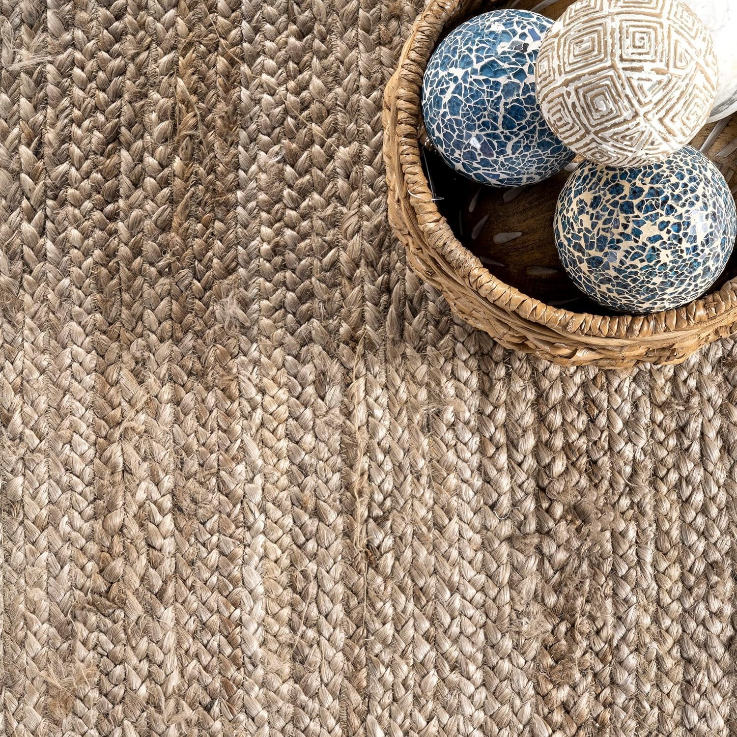 Indian Handmade Braided Inner Gray Jute with Natural Jute Border Design Area Rug 4 x 4 Feet Round (122 cm x 122 cm), Home Decor Rugs