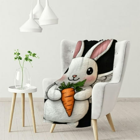 

WHKANG Cute Bunny Flying with Wings and Holding Carrots Throw Blanket for Couch Bed Sofa Soft Comfortable Blanket 60x80in