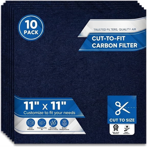Black Charcoal Filter 11” x 11” Cut To Fit | 10 Sheets | Anti-Odor Material, Activated Charcoal Carbon Air Filter for Air Purifiers, Vent Hoods, Vacuums, Aquariums, Microwaves & More
