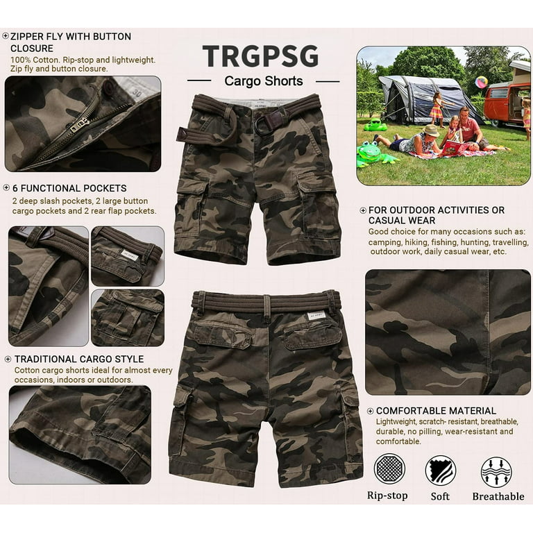 TRGPSG Men's Cargo Shorts with 6 Pockets Cotton Work Shorts (No Belt),Light  Camo 38 