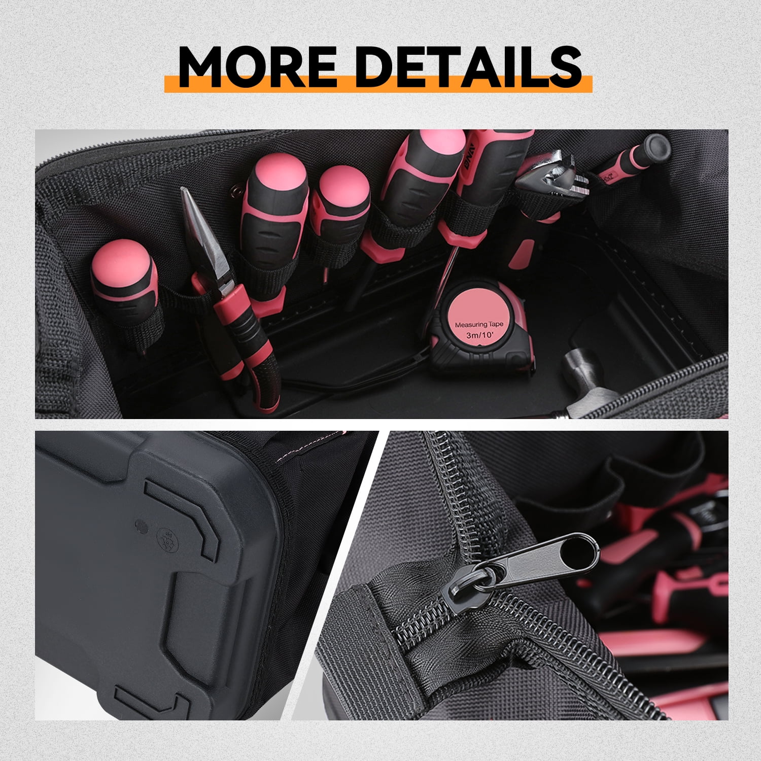 37-Piece Tool Set - Portable Household Hand Tool Kit with Wide Mouth Canvas Storage Bag for DIY Home Repairing, Gift for Women Girls Ladies, Pink