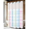 thumbnail image 4 of Blue Pink Plaid No Hook Shower Curtain Waterproof, Bathroom Curtains with Snap in Liners and See Through Top Window, Pastel Green White Buffalo Patchwork Hotel Style Bathtub Curtains Shower 48"Wx72"L, 4 of 8
