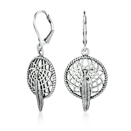 Bling Jewelry Womens Feather Dream Catcher Dangle Earrings Style Sterling Silver Bling Jewelry Womens Feather Dream Catcher Dangle Earrings Style Sterling Silver