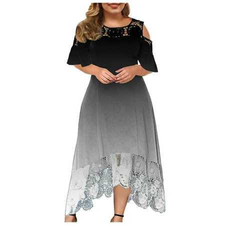 

asdoklhq Maternity Dress Women s Fashion Casual Printing Plus Size Round-Neck Sexy Lace Short Sleeve Loose Pullover Dress