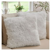 Throw Pillows for Couch and Bed, Soft Shaggy Throw Pillows with Inserts Included, Cozy Long Hair Faux Fur Pillows - Set of 2-20" x 20" - White