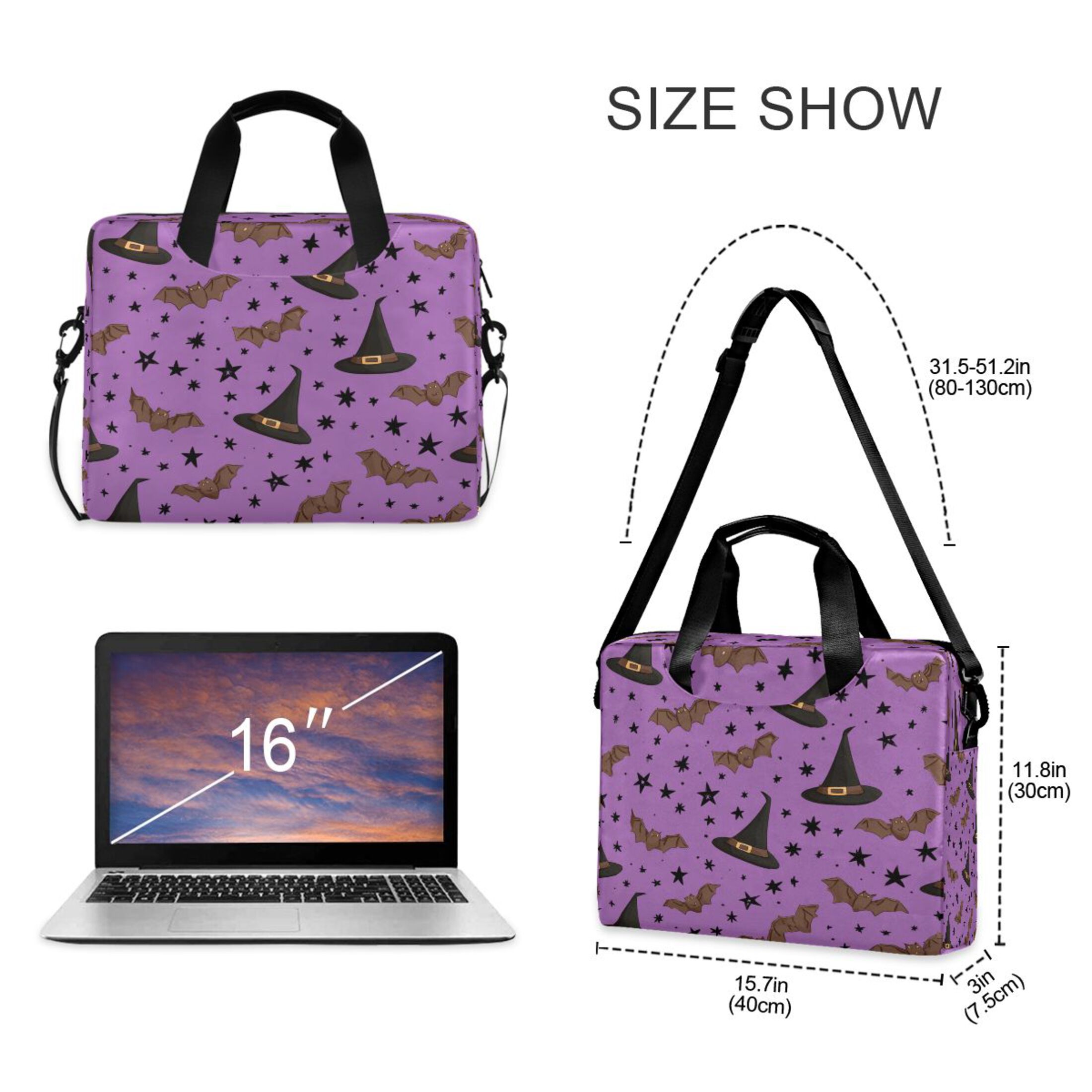 16" Laptop Tote Bag Laptop Sleeve Case Computer Briefcase for Work & Travel Black Hat and Brown Bat