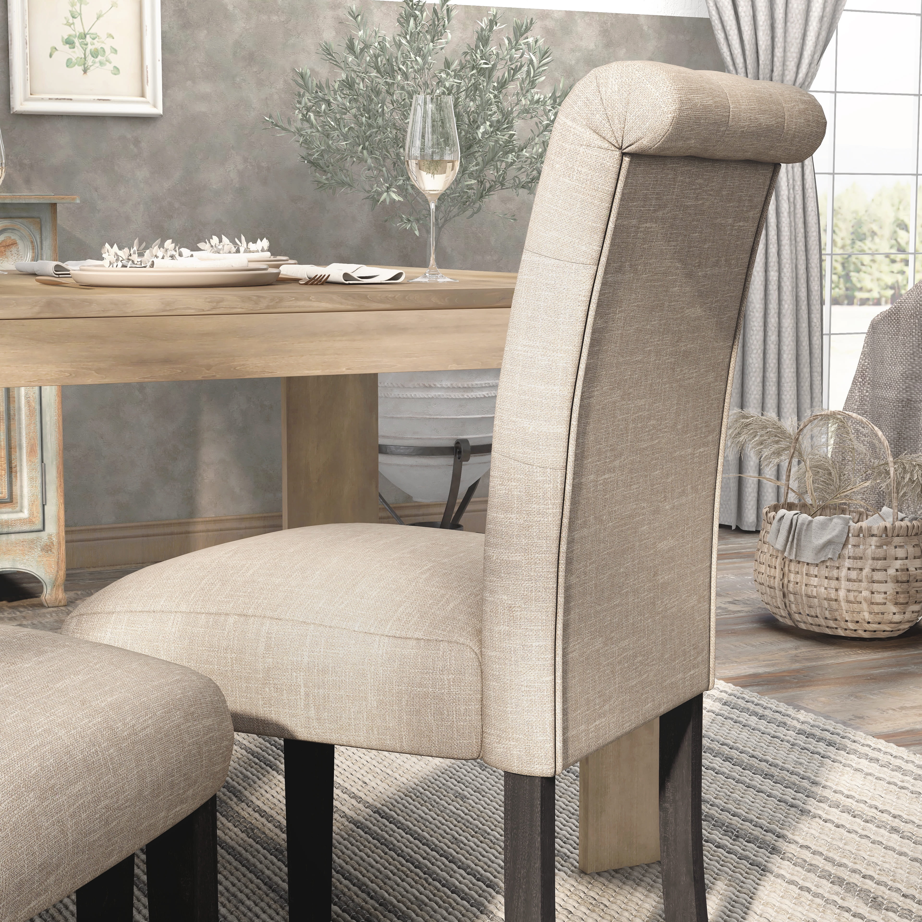 Furniture of America Flar Upholstery Side Chairs, Ivory - Set of 2