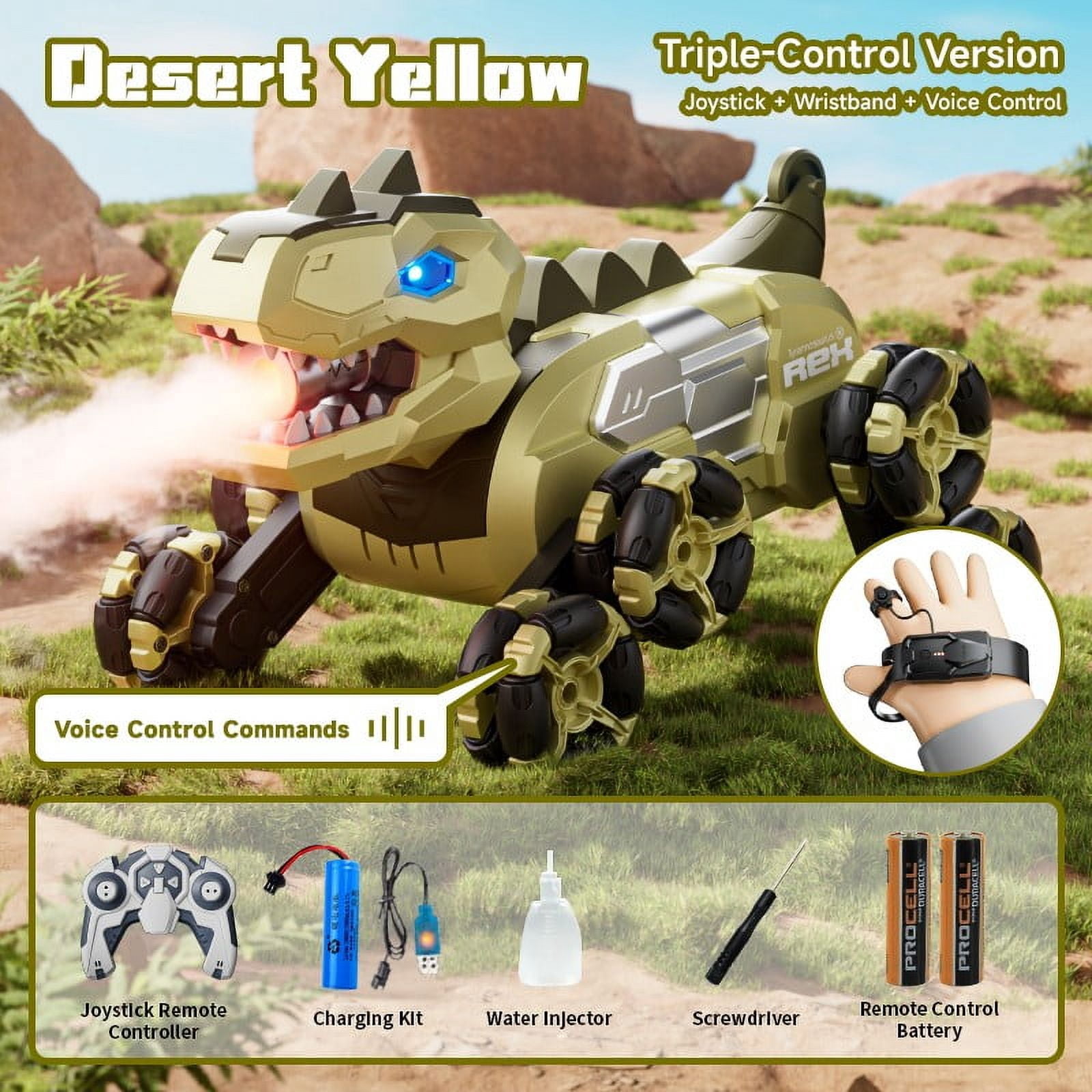 Dinosaur Remote Control Car Eight Wheel Sound Controlled Toy With Realistic Spray Function High Capacity Battery Motion Sensor Control For Indoor And Outdoor Upgrade Gesture Control Stunt Car Fast