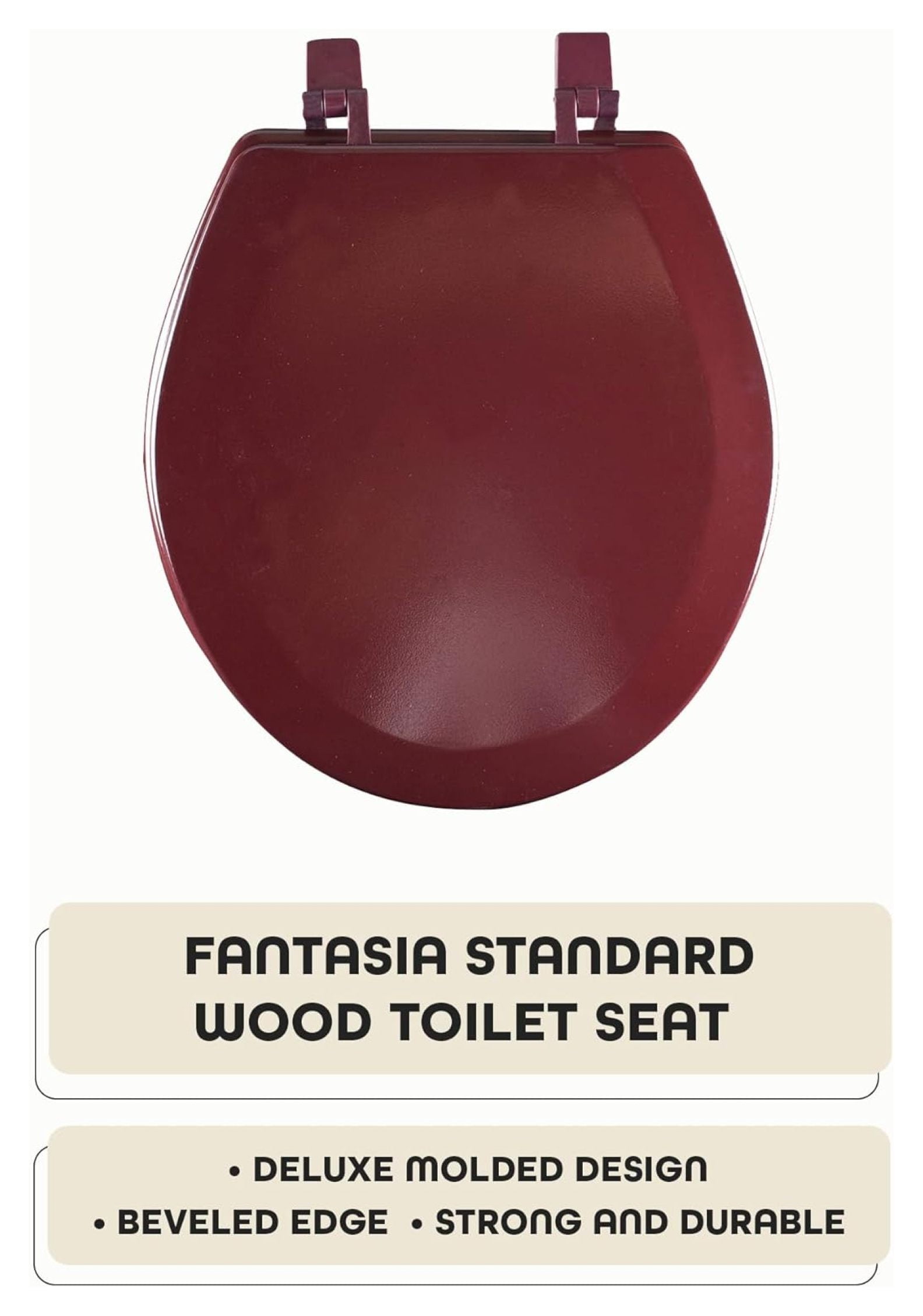 Standard Wood Toilet Seat, Burgundy - 17 Inch - Fits All Standard Size Fixtures - Easy to Install Fantasia by Achim Home Decor