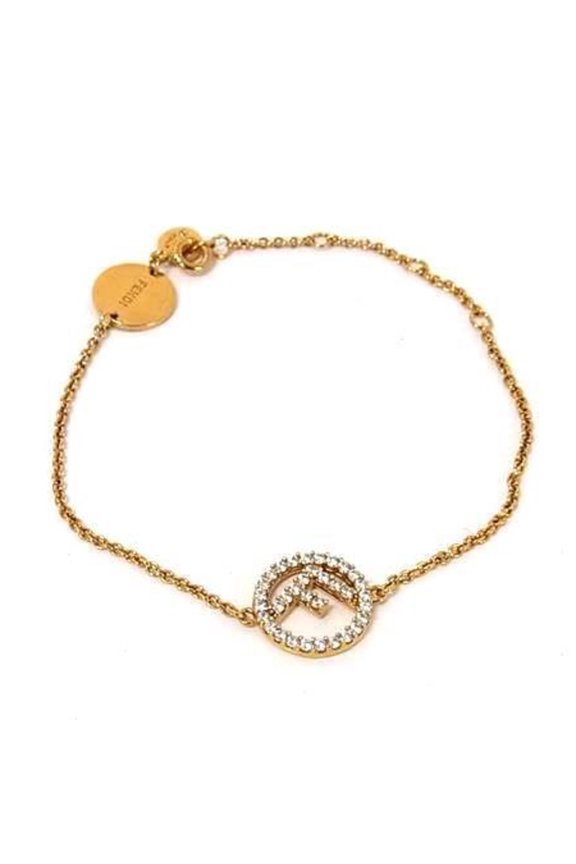 Pre-Owned FENDI Fendi Bracelet F-Is 8AK712 Gold Metal Rhinestone Women's