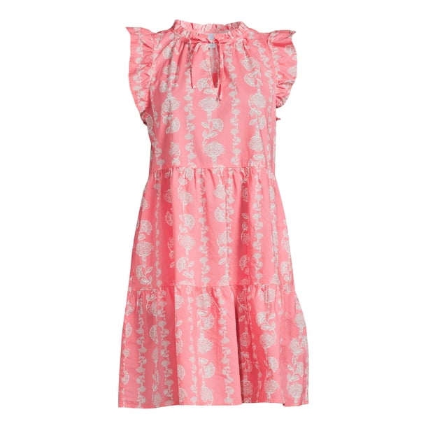 time and tru women's tiered cotton poplin dress Time and Tru Women's Tiered Cotton Poplin Dress