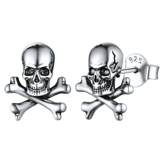 ChicSilver Skull Stud Earrings Sterling Silver Earrings Punk Gothic Criss Skeleton Head Earrings Jewelry for Halloween Party