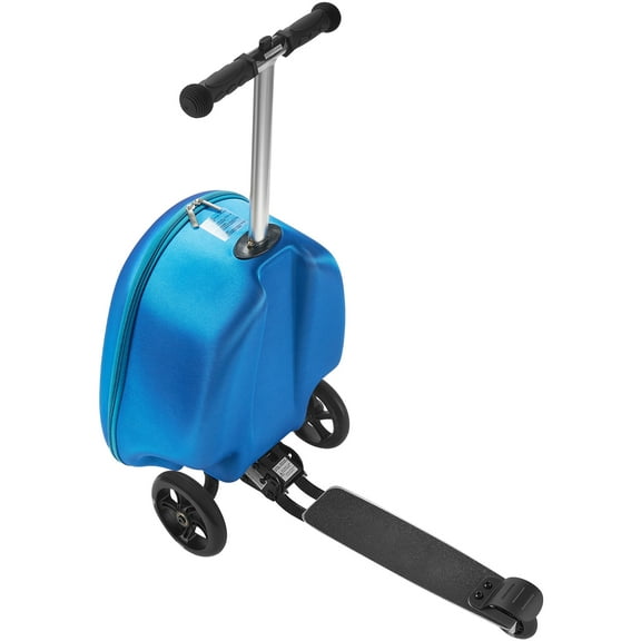 KFFKFF Ride-on Luggage for Kids, 20L Capacity, 20-Inch Scooter Suitcase with Flashing PU Wheels, Adjustable Handle & Non-Slip Grip, Foldable and Lightweight Design for Children Aged 5 , Blue