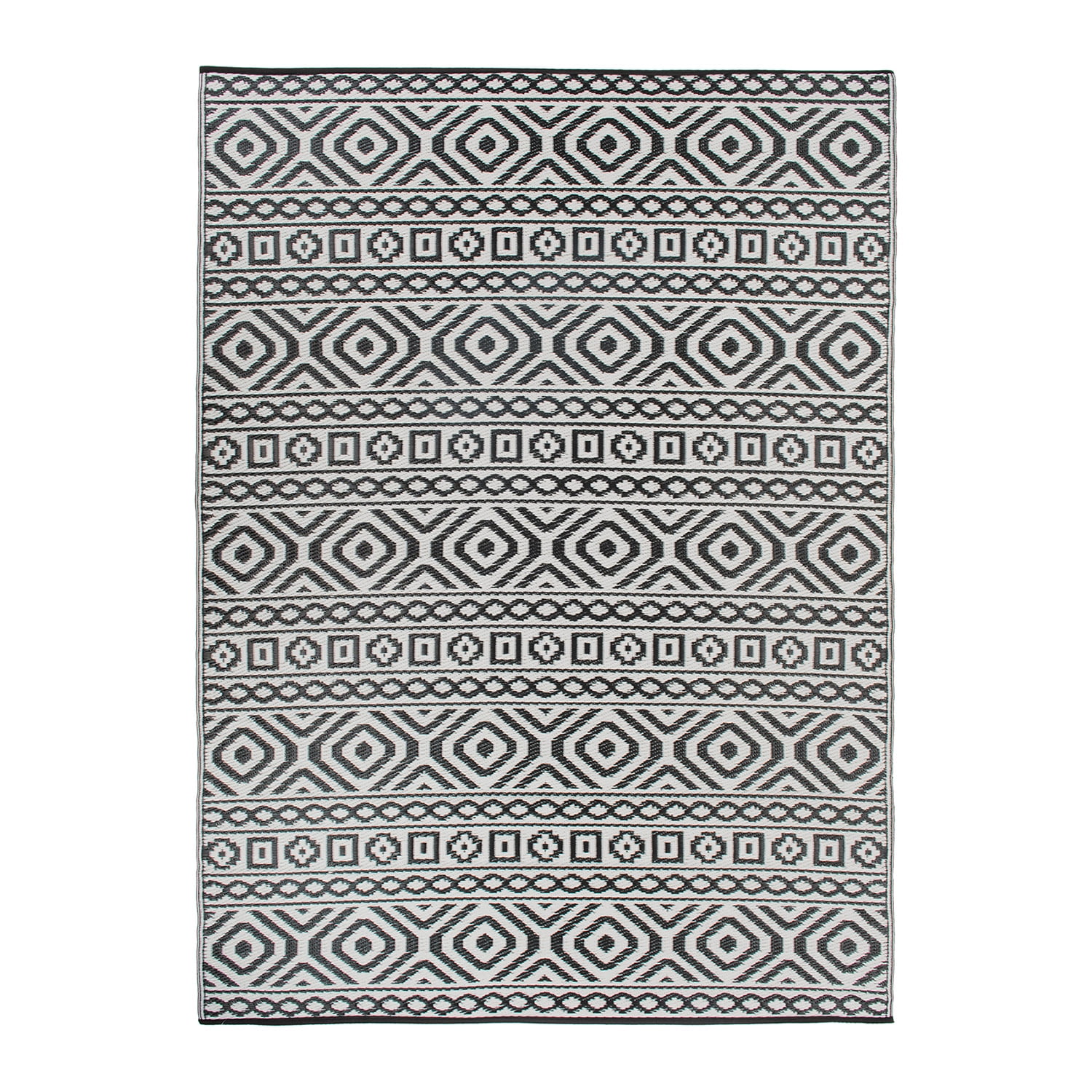 World Rug Gallery Contemporary Geometric Reversible Plastic Indoor and Outdoor Picnic Mat, Camping Rug, RV Rug - BLACK 5' X 7'