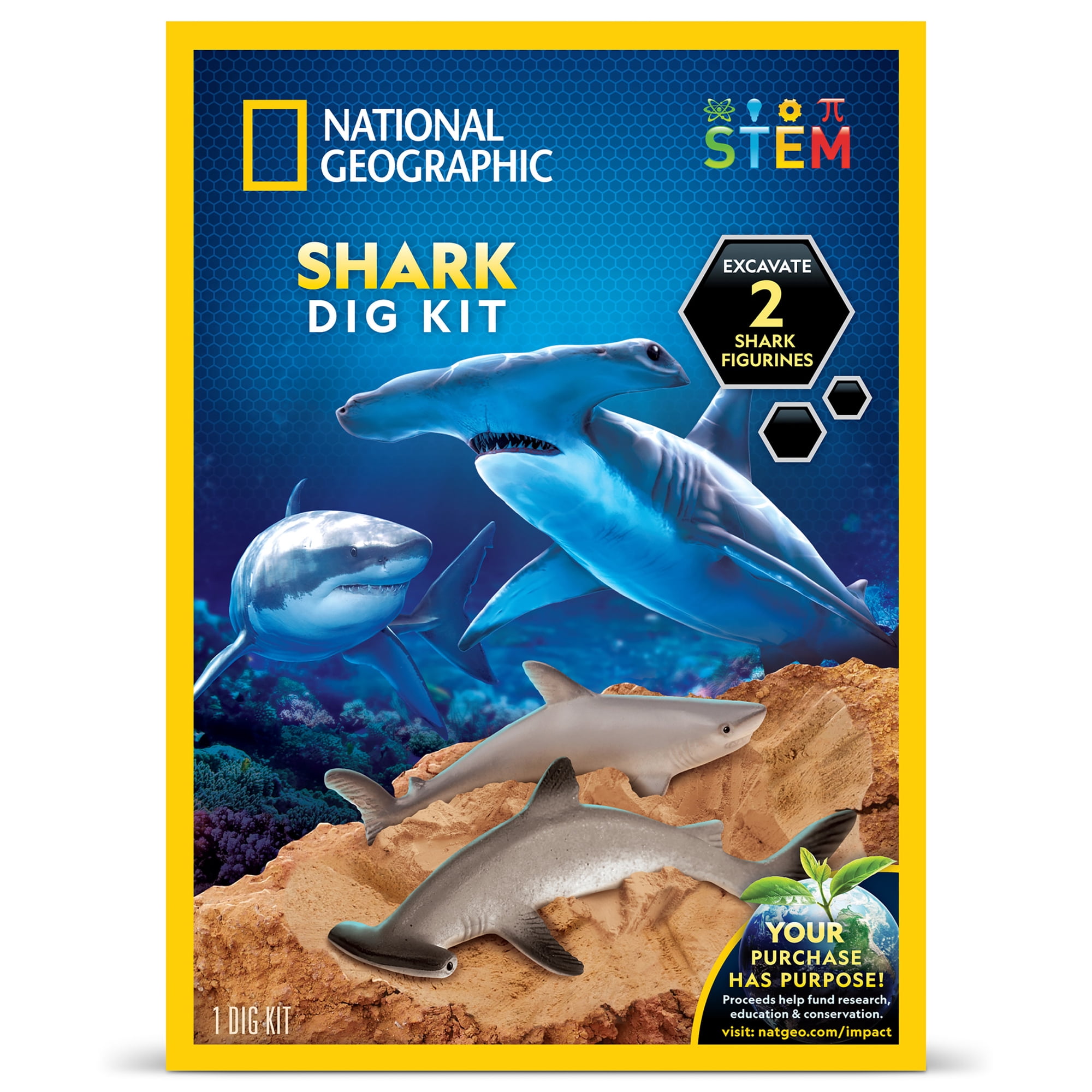 National Geographic Shark Dig Kit – Excavation Science Kit with 2 Shark Figurines for Kids