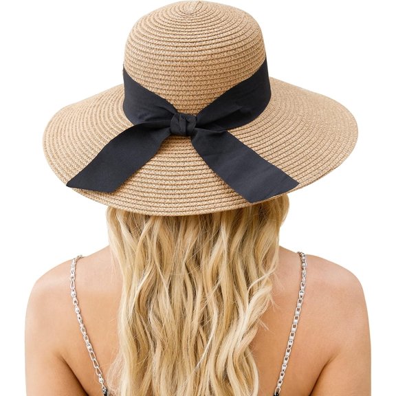 Beach Hat for Women, Wide Brim Sun Straw Hats for Women, Sun Hat Womens UPF 50  UV Protection, Floppy Foldable Summer Hats