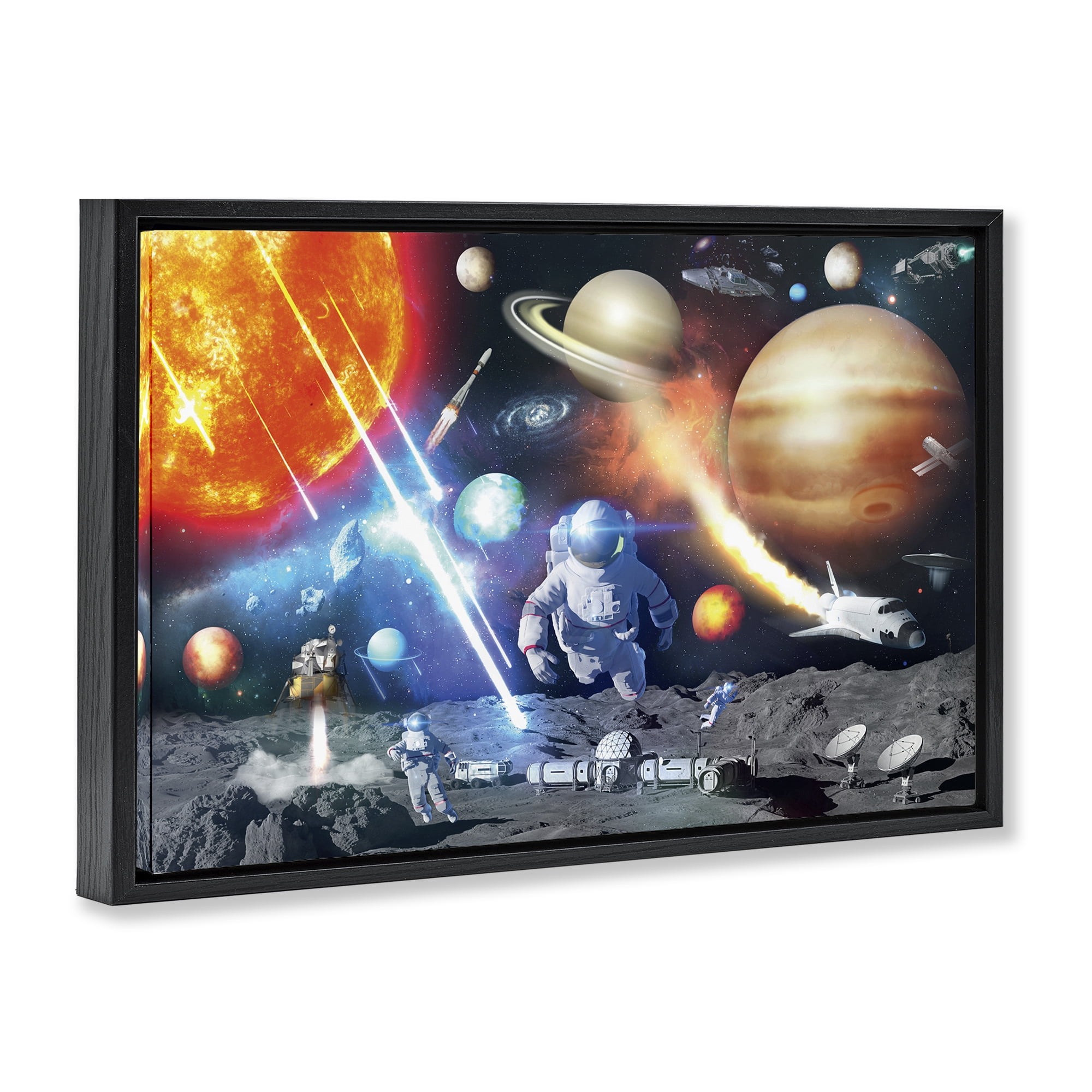 Stupell Industries Space & Astronauts Collage Astrology & Stars Painting Black Floater Framed Canvas Art Print Wall Art, 25 x 17