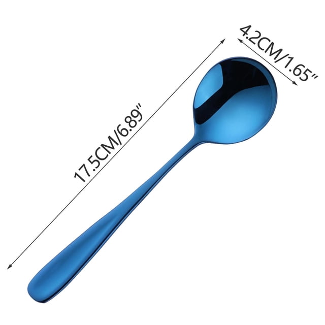 Btomtd 304 Stainless Steel Flat Handle Round Spoon Thickened Dinner Spoon And Soup Spoon For Home Use, Blue