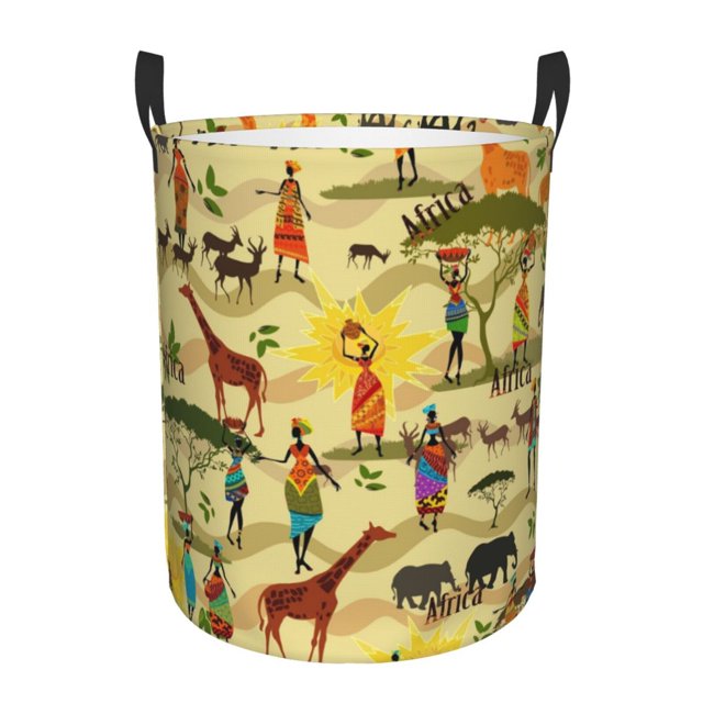 Fotbe Ethnic African Cesto de Ropa con Asas, Cesto Impermeable de Gran Capacidad, Bolsa de Lavado para Dormitorio, Cesto de Ropa con Ruedas y Asas-Medium