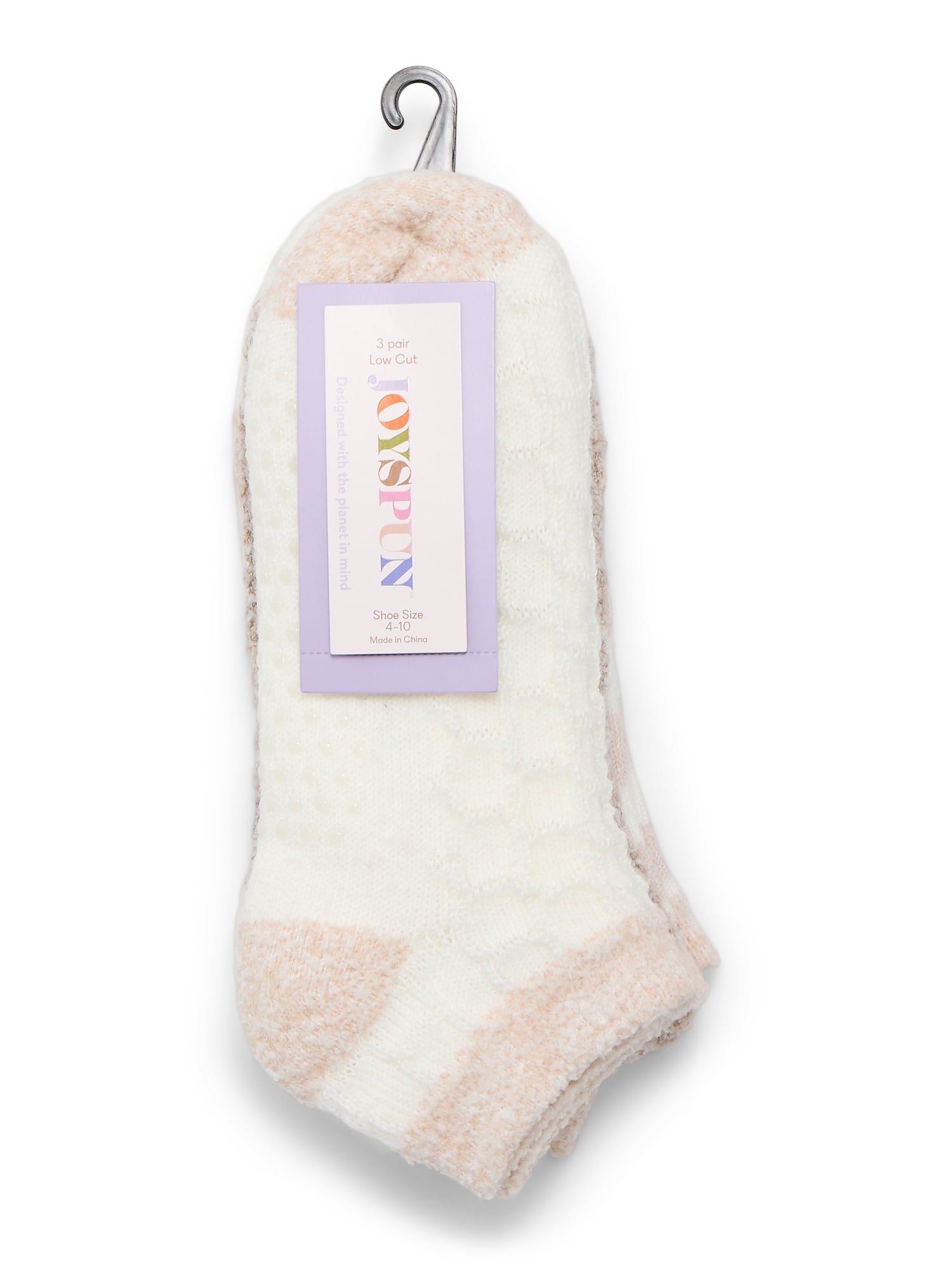 Joyspun Women's Double Layer Low Cut Lounge Socks, 3 Pack, Shoe Sizes 4-10