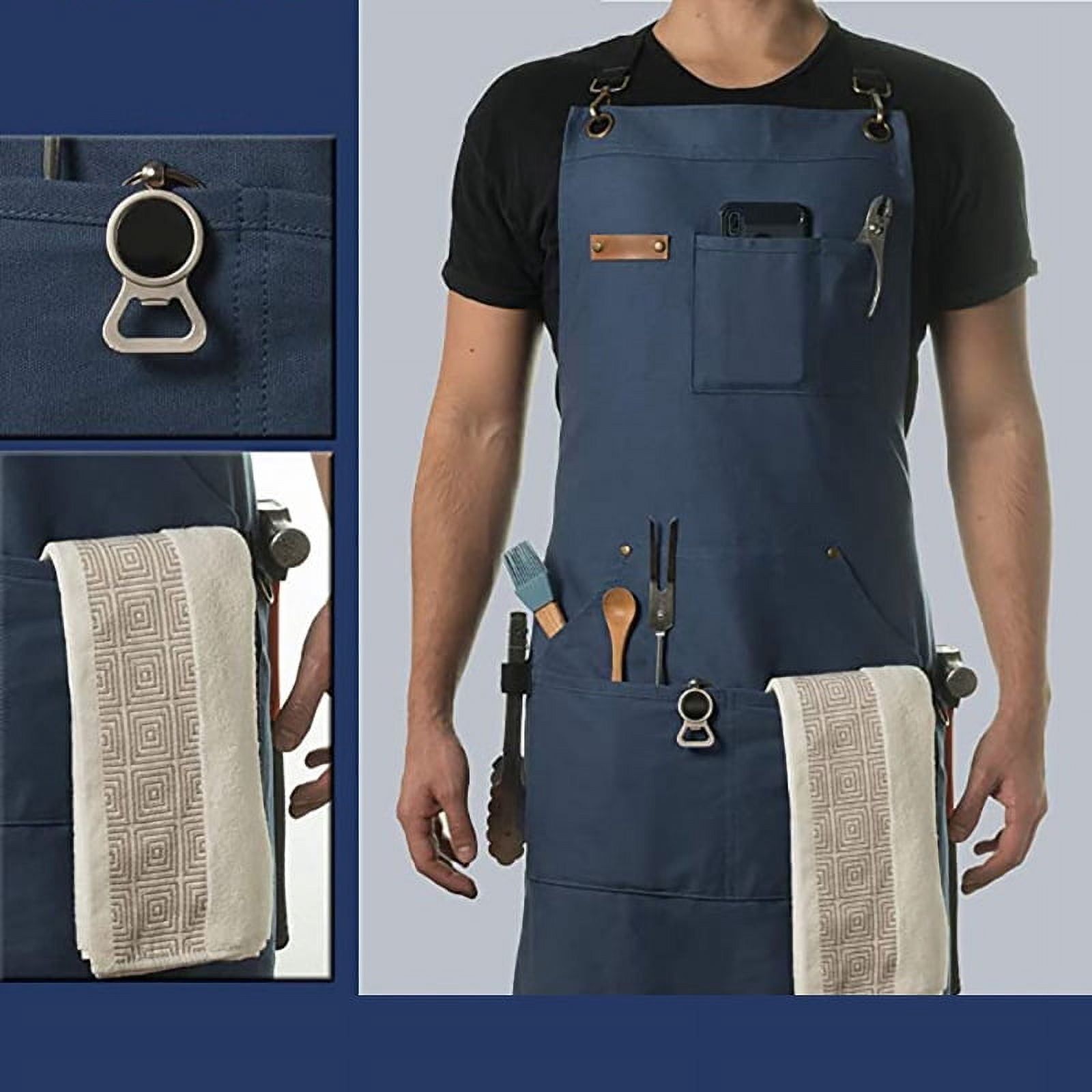 Work Apron for Men, Professional Chef Apron, 100% Cotton Canvas Cross Back Aprons with Pockets for Cooking, Grilling, BBQ, and Kitchen Work, Durable & Stylish Adjustable up to XXL