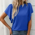 thumbnail image 5 of Hot days, bold styles Olyvenn Womens Summer Tops Crochet Cap Short Sleeve Shirts Casual Loose Texture Crew Neck Knit Tshirts Blouse Blue M, 5 of 7