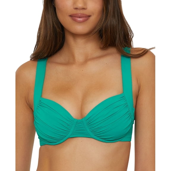 Becca Womens Ruched Underwire Bikini Swim Top 853557 Peacock Blue D
